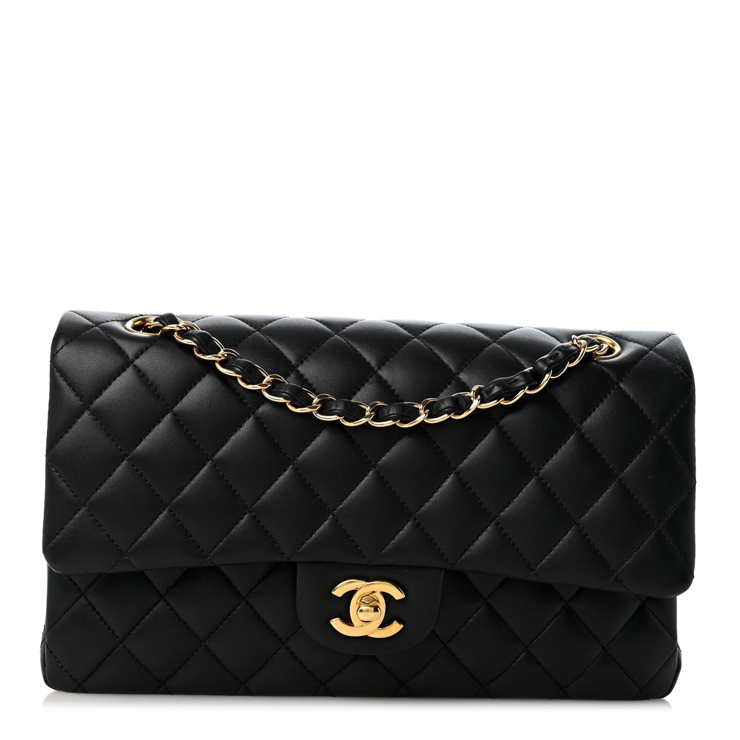 Lambskin Quilted Medium Double Flap Black