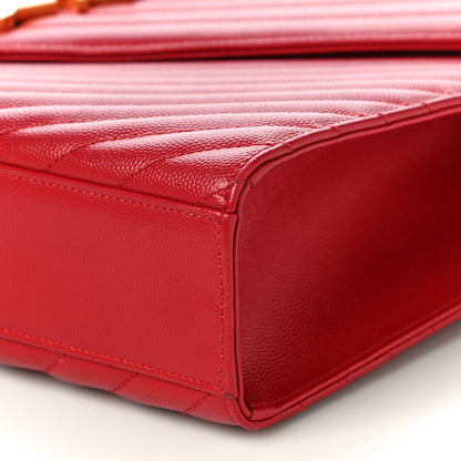 Saint Laurent Grain De Poudre Matelasse Chevron Large Monogram Satchel Lipstick Red 10 of 10