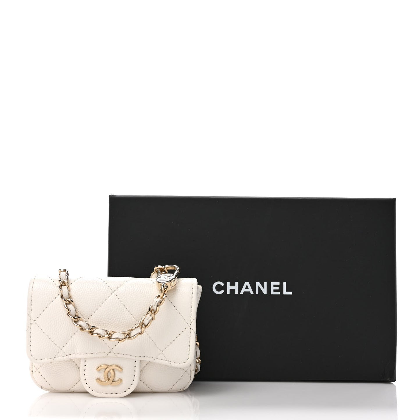 Caviar Quilted Mini Chain Belt Bag White
