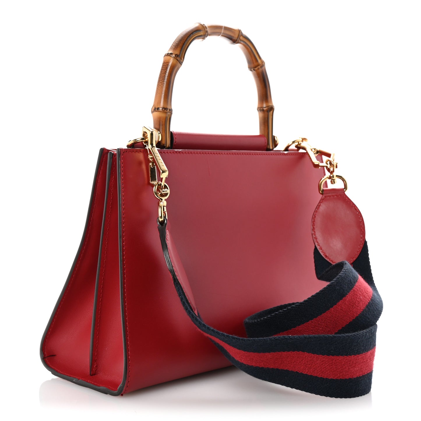 Nappa Bamboo Web Small Nymphaea Top Handle Bag Hibiscus Red