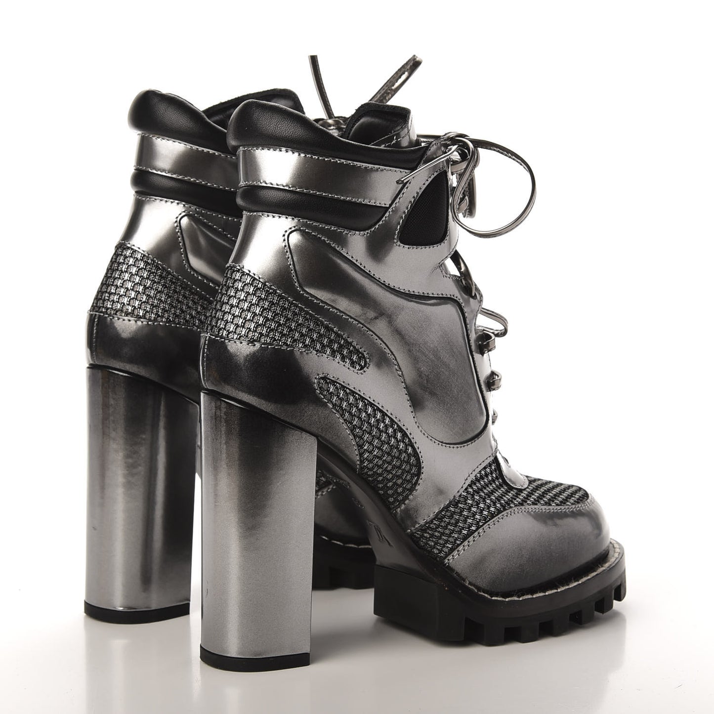 Metallic Calfskin Technical Fabric Digital Gate Ankle Boots 38 Silver