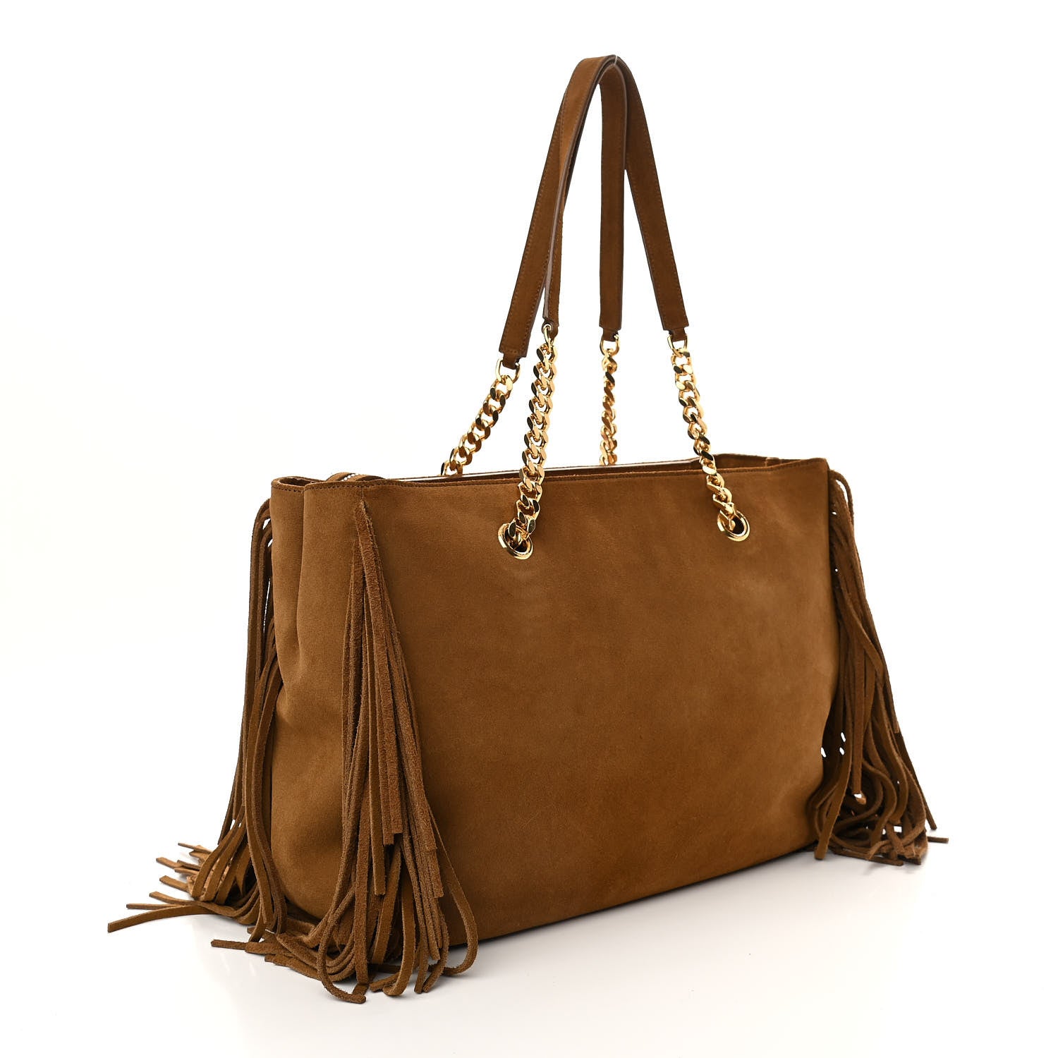 Saint Laurent Suede Fringe Monogram Shopping Tote Light Ochre 2 of 9