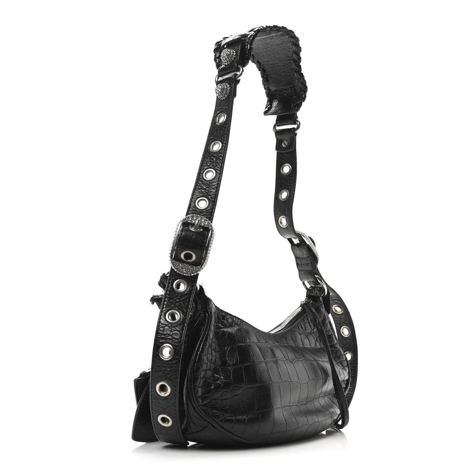 Balenciaga Extra Supple Calfskin Crystal Crocodile Embossed Le Cagole Shoulder Bag XS Black 4 of 11