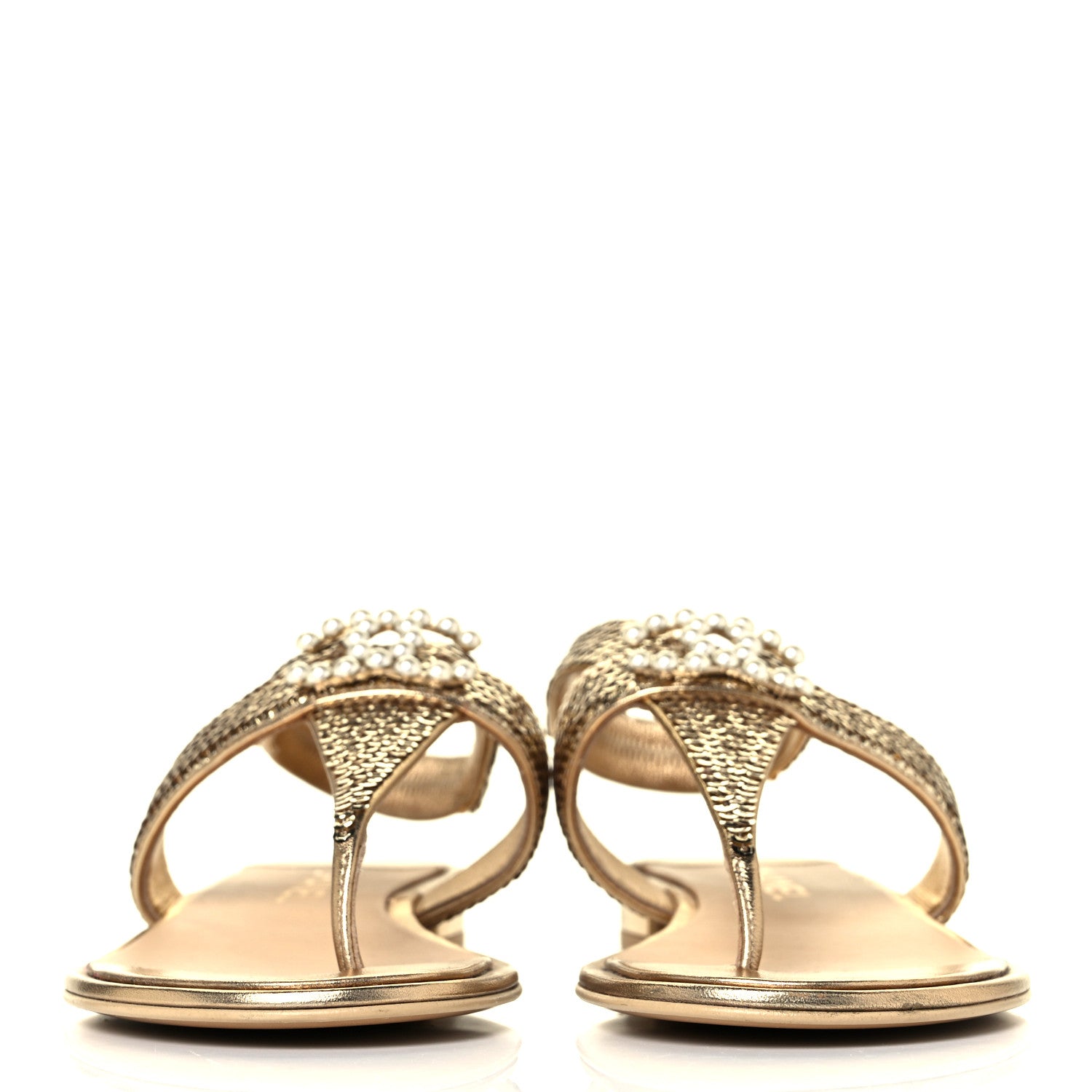 Chanel Sequin Pearl CC Thong Sandals 38.5 Gold 2 of 9