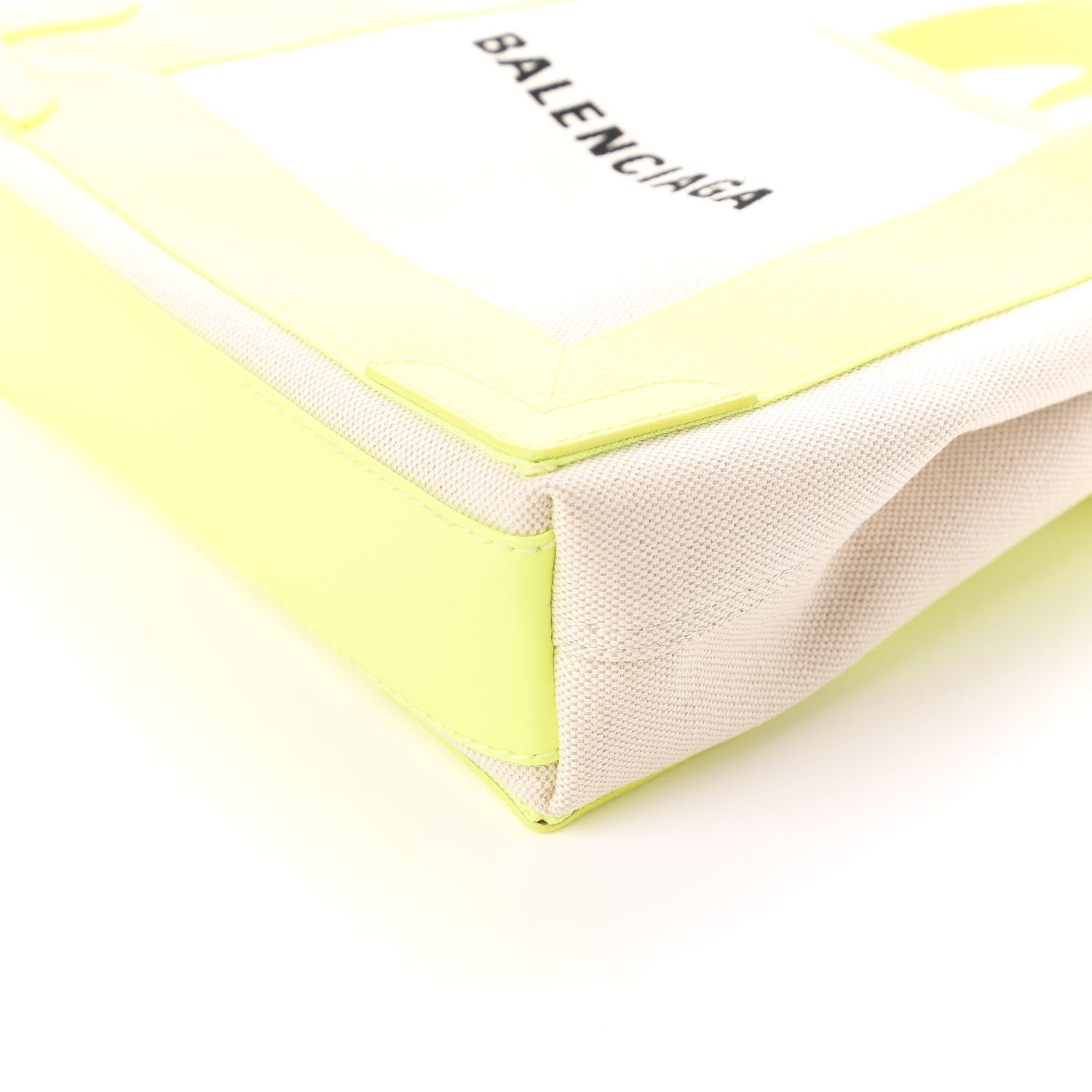 Balenciaga Cotton Canvas Satin Calfskin Navy Cabas XS Natural Fluo Yellow 9 of 9
