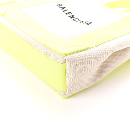 Balenciaga Cotton Canvas Satin Calfskin Navy Cabas XS Natural Fluo Yellow 9 of 9