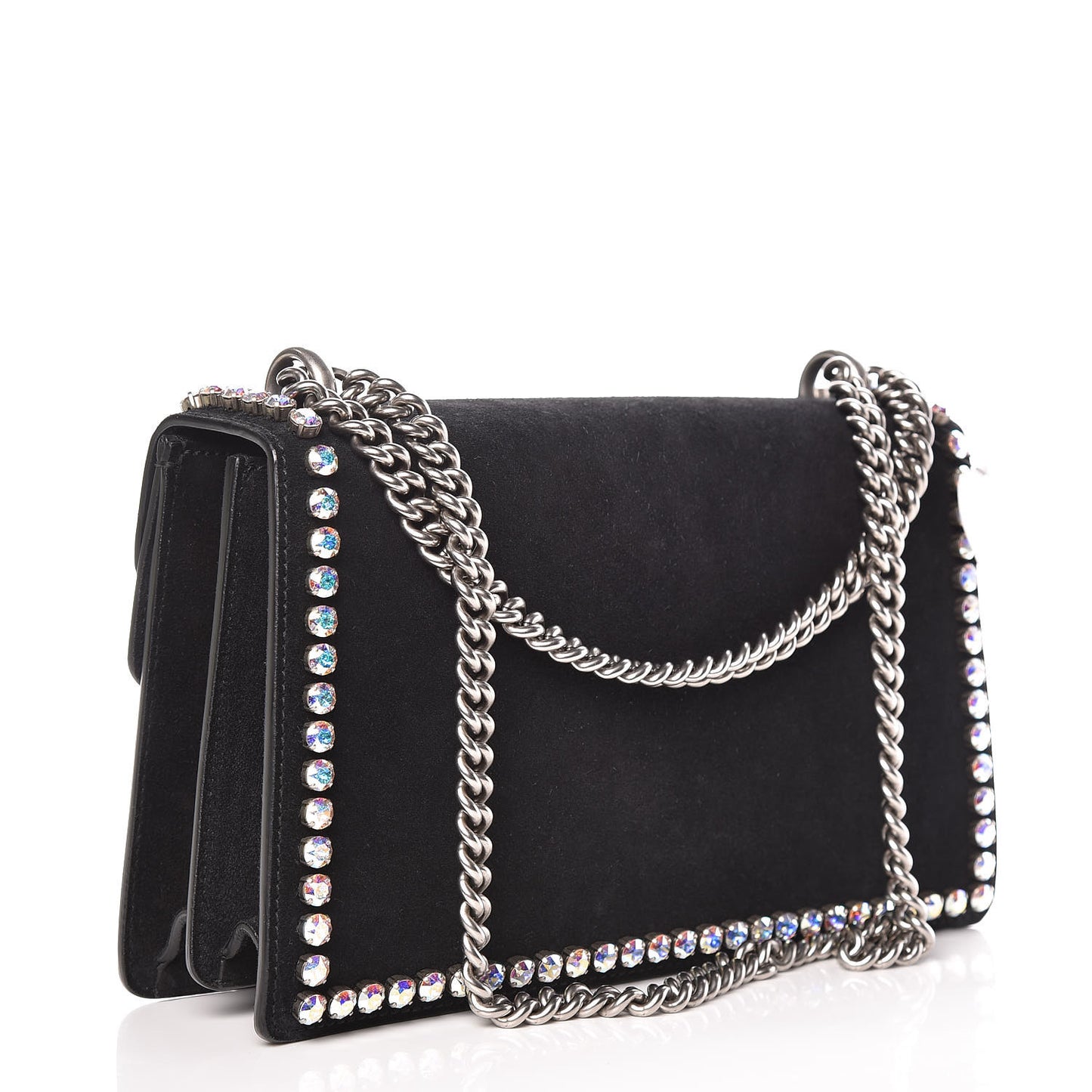 Suede Crystal Small Dionysus Shoulder Bag Black
