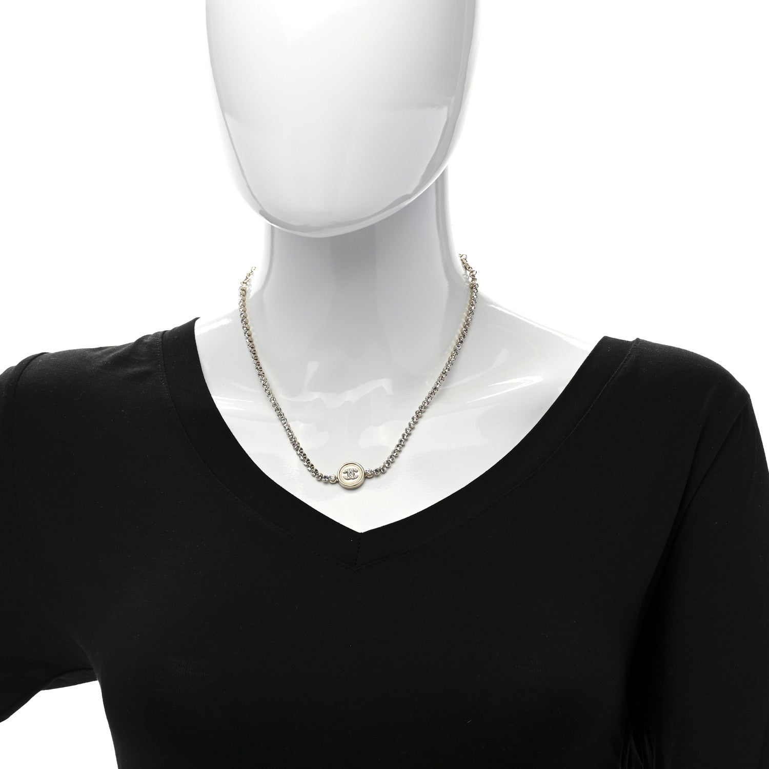 Chanel Crystal CC Chain Short Necklace Gold 2 of 6