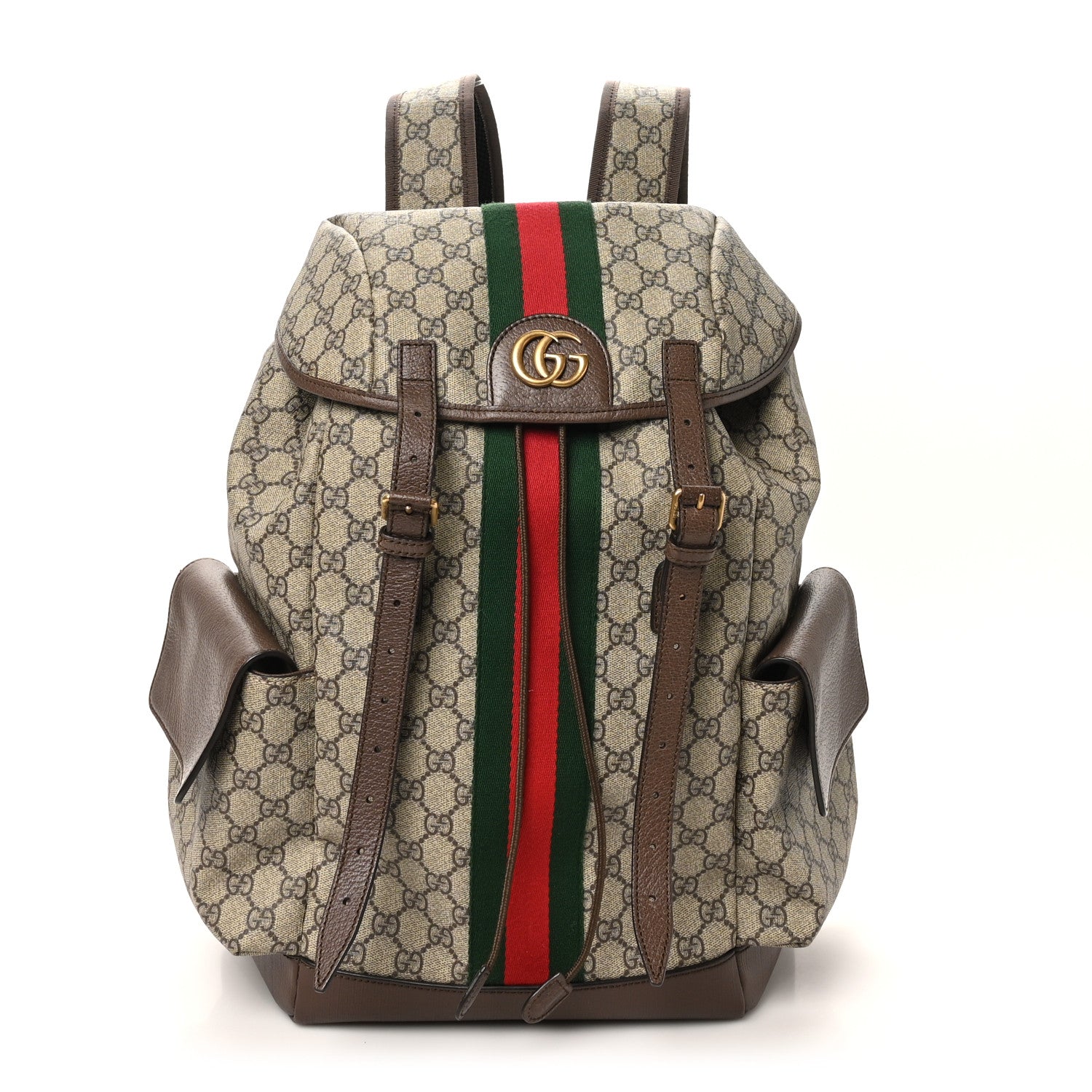 Gucci GG Supreme Monogram Medium Ophidia Double Buckle Backpack Brown 1 of 10