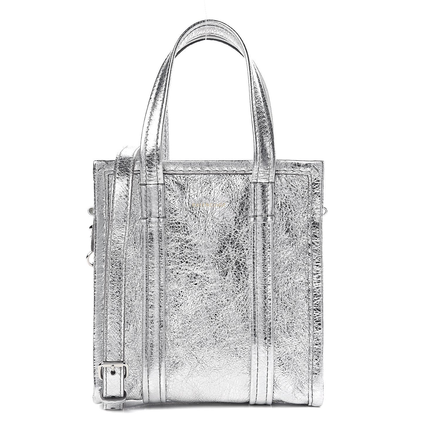 Metallic Calfskin XXS Bazar Shopper Tote Silver Hardware