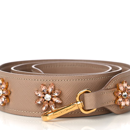 Prada Saffiano Crystal Flower Shoulder Strap Cammeo 2 of 9