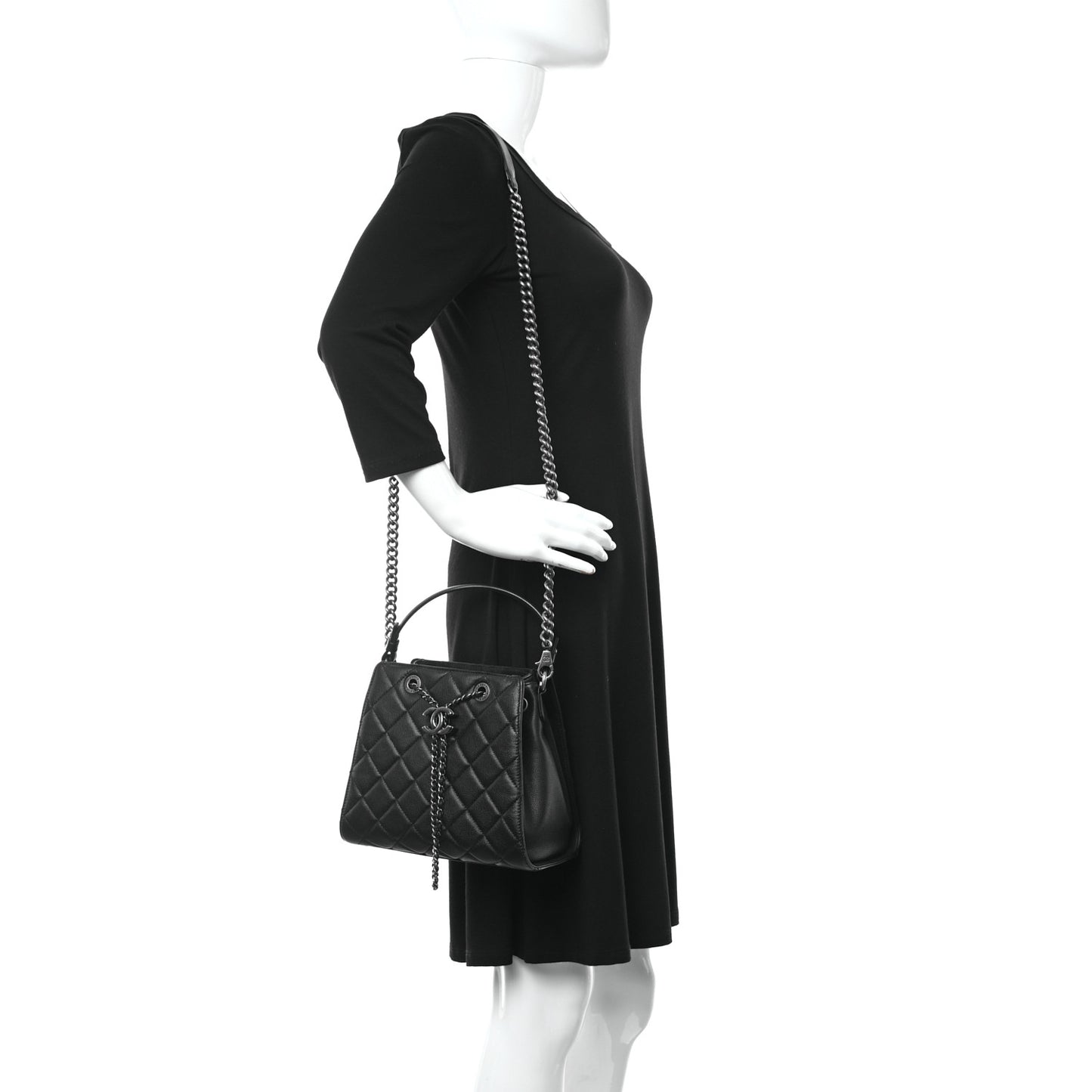 Caviar Quilted Small CC Bucket Bag Black