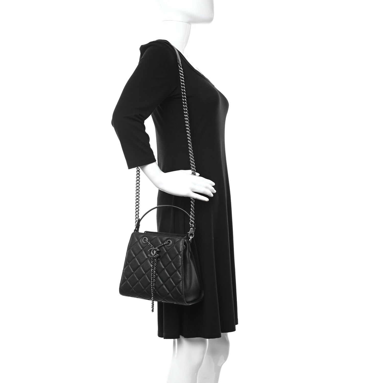Chanel Caviar Quilted Small CC Bucket Bag Black 2 of 11