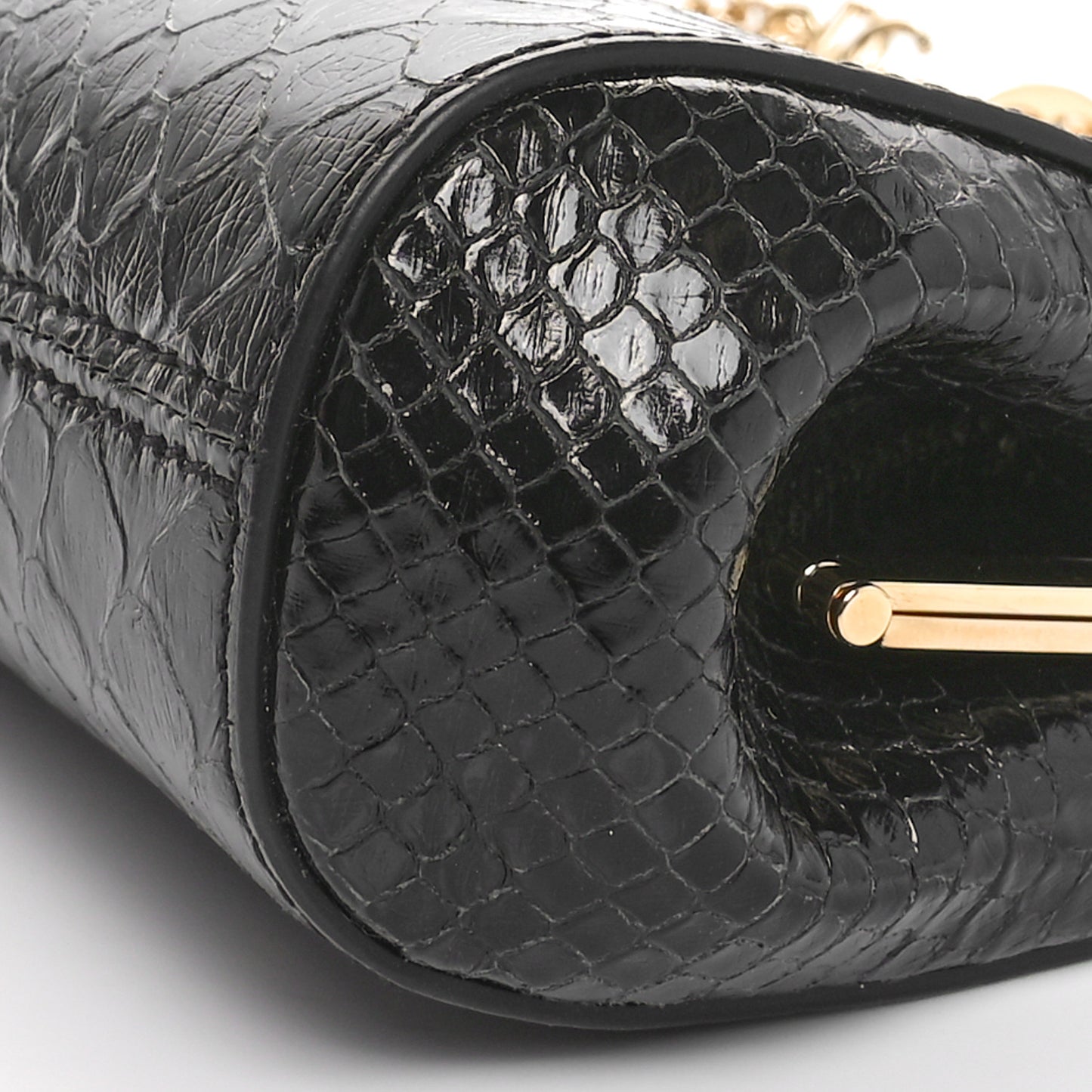 Snakeskin Medium Marlene Chain Clutch Black