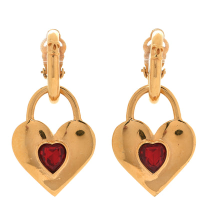 Chanel CC Heart Drop Clip On Earrings Red Gold 1 of 4