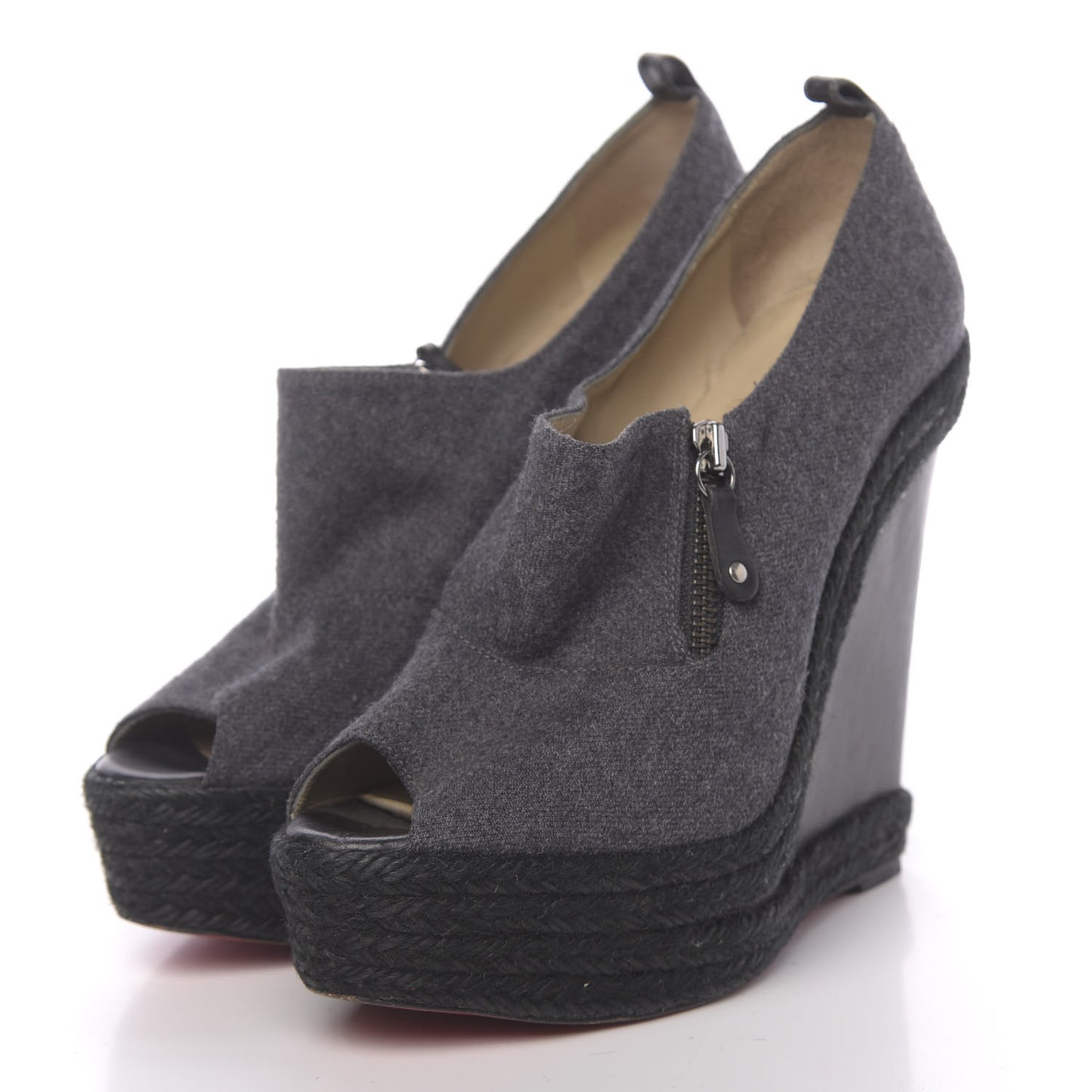 Flannel Rope Calfskin Deroba 140 Wedge Ankle Boots 40 Grey Black