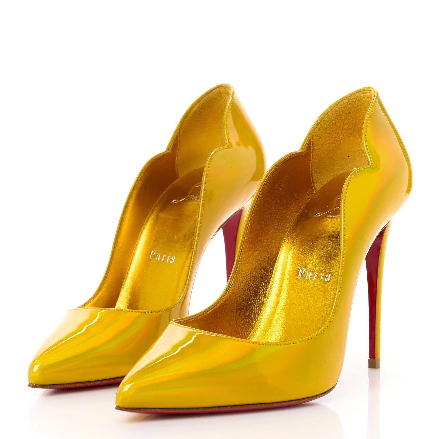 Metallic Patent Hot Chick 100 Pumps 36 Yellow