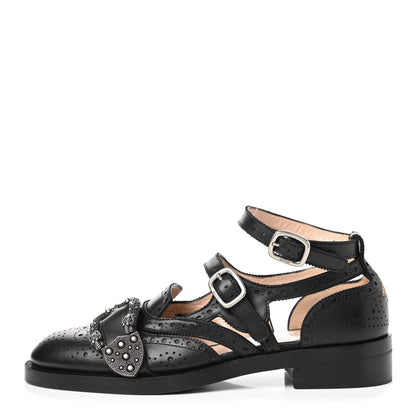 Gucci Calfskin Bee Embroidered Womens Queercore Brogue Wingtip Monk Strap Loafers 38.5 Black 1 of 8