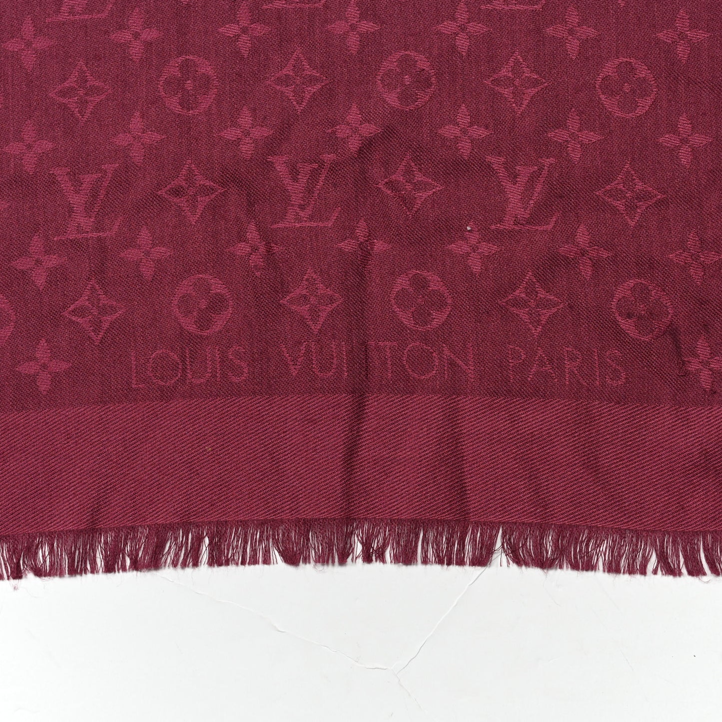 Silk Wool Monogram Shawl Wine Red