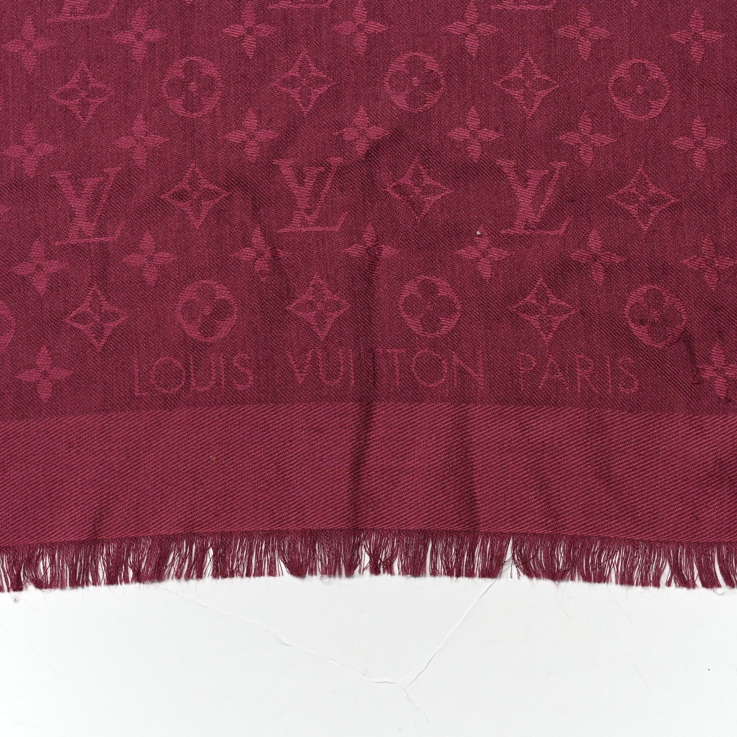 Louis Vuitton Silk Wool Monogram Shawl Wine Red 2 of 3