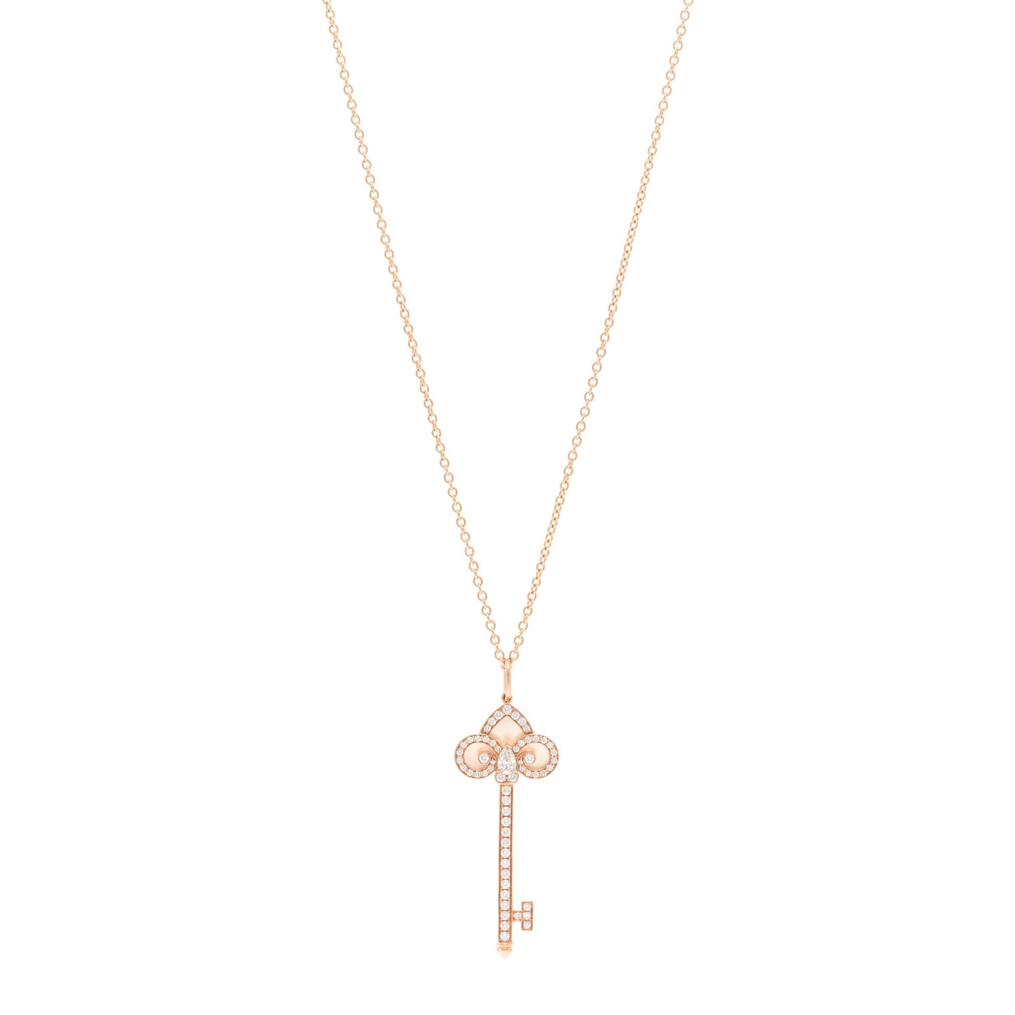 18K Rose Gold Diamond Mother of Pearl Fleur De Lis Key Pendant Necklace