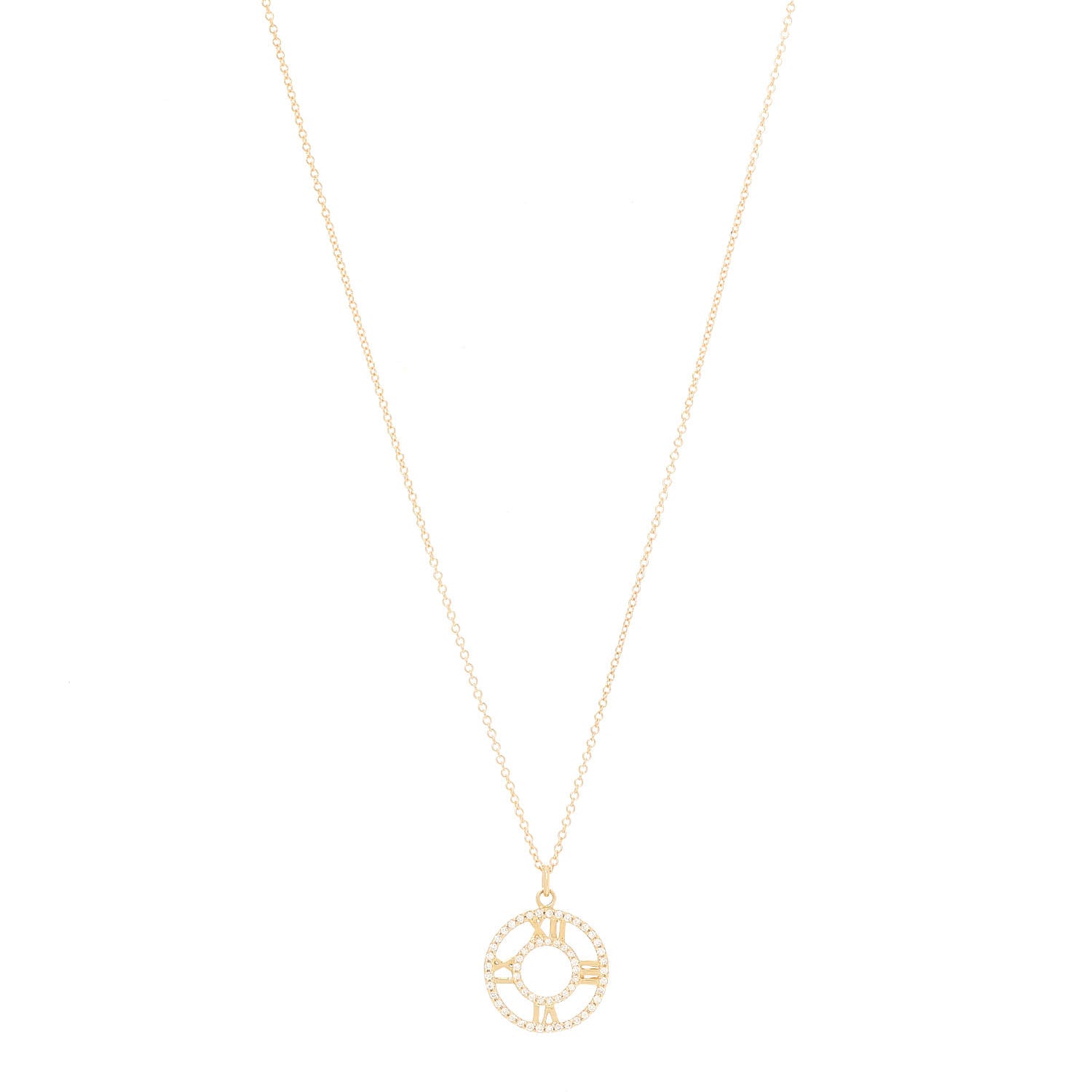 Tiffany 18K Yellow Gold Diamond Small Atlas Open Pave Pendant Necklace 1 of 6