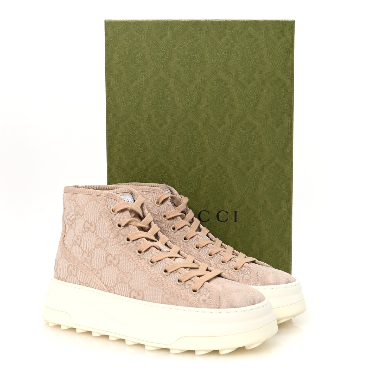 New Canvas GG Monogram Womens Tennis 1977 High Top 55mm Platform Sneakers 38.5 Skin Rose Dark Skin Rose