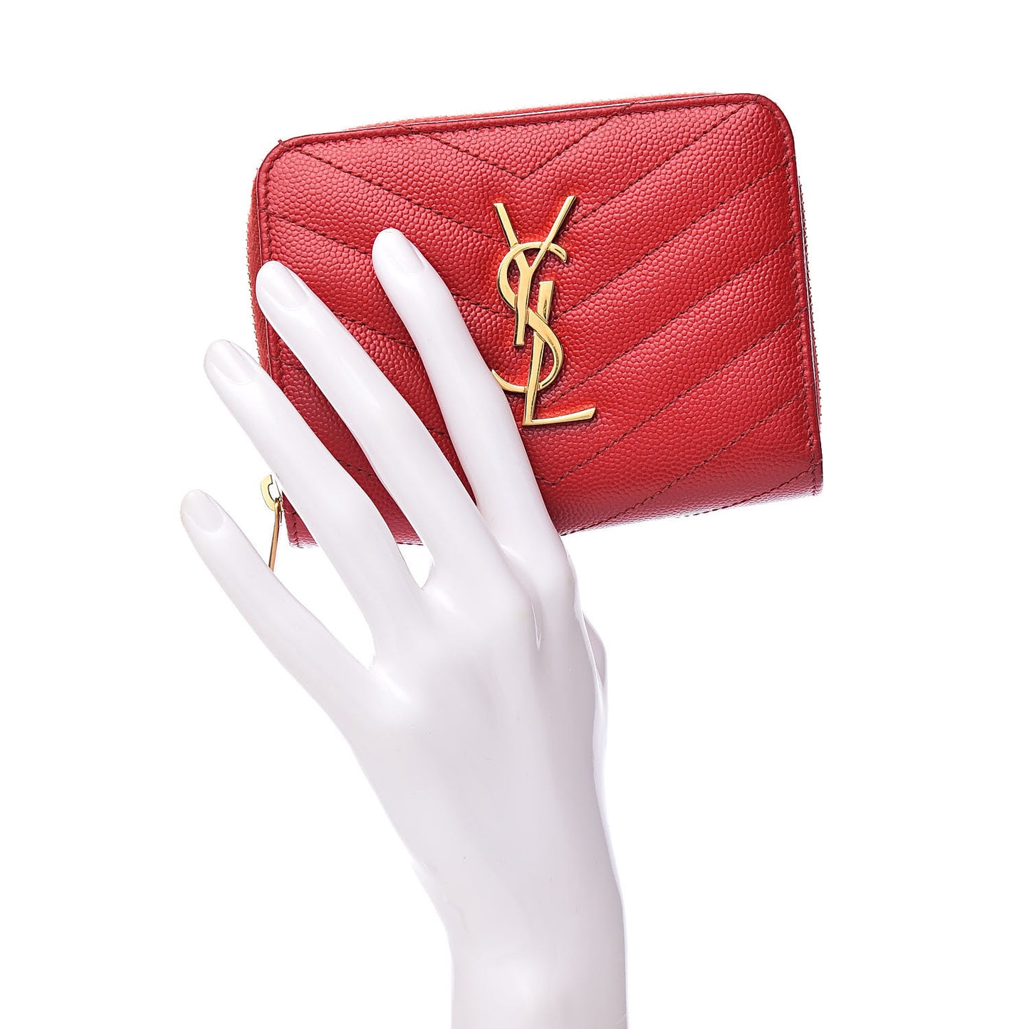 Grain De Poudre Matelasse Chevron Monogram Compact Zip Around Wallet Red