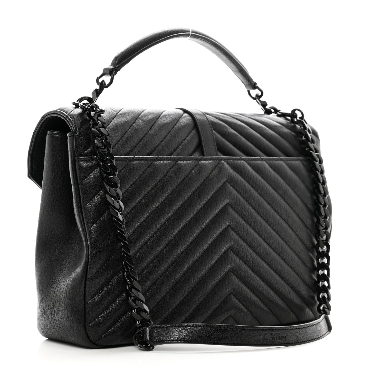 Sheepskin Matelasse Chevron Monogram Monochrome Large College Satchel Black