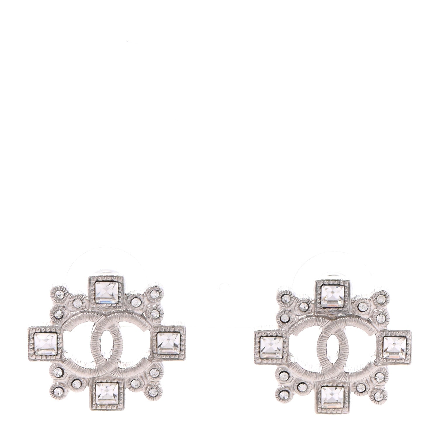 Chanel Swarovski Crystal CC Earrings Silver 1 of 5