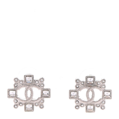 Chanel Swarovski Crystal CC Earrings Silver 1 of 5