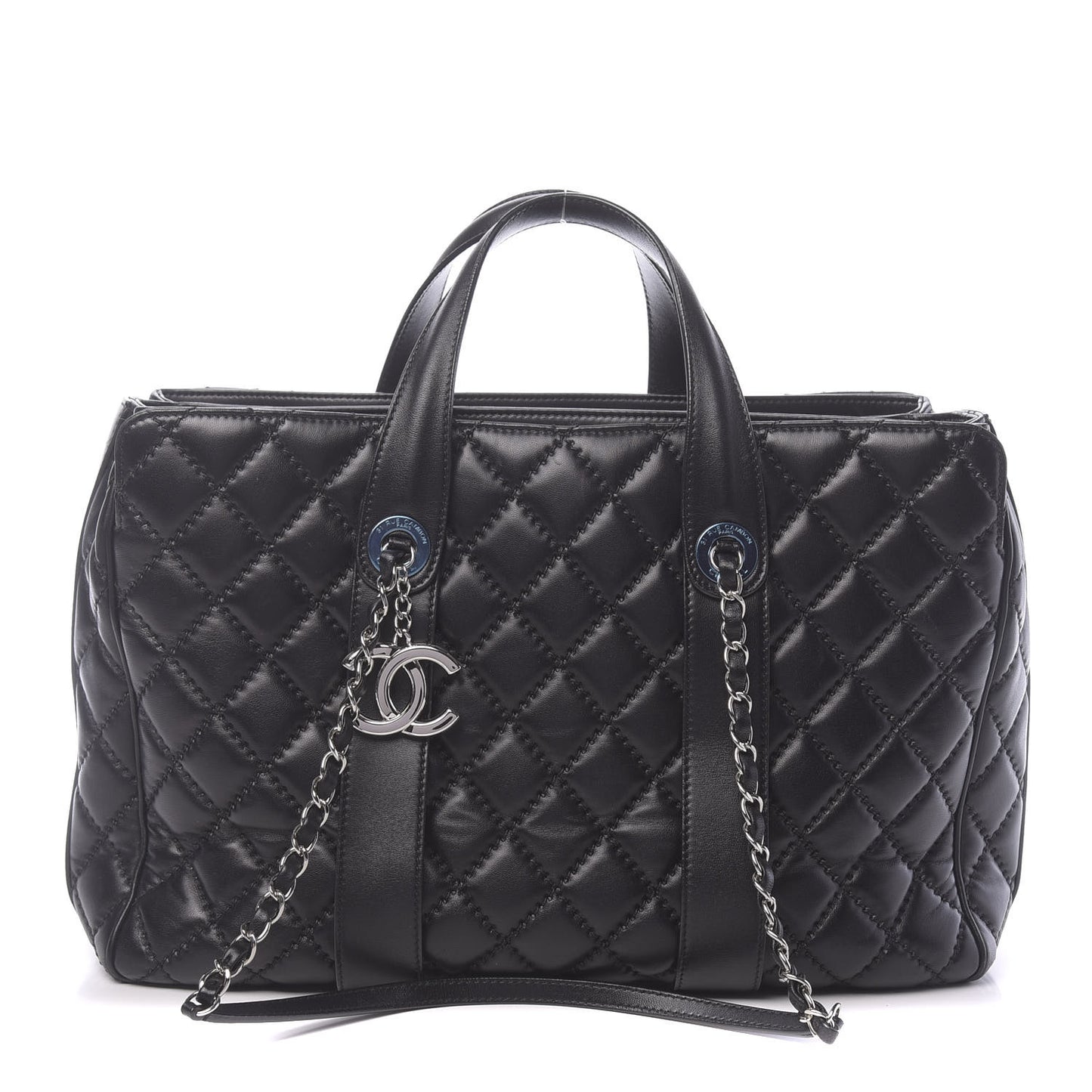 Lambskin Quilted Large Easy Carry Shopping Tote Black