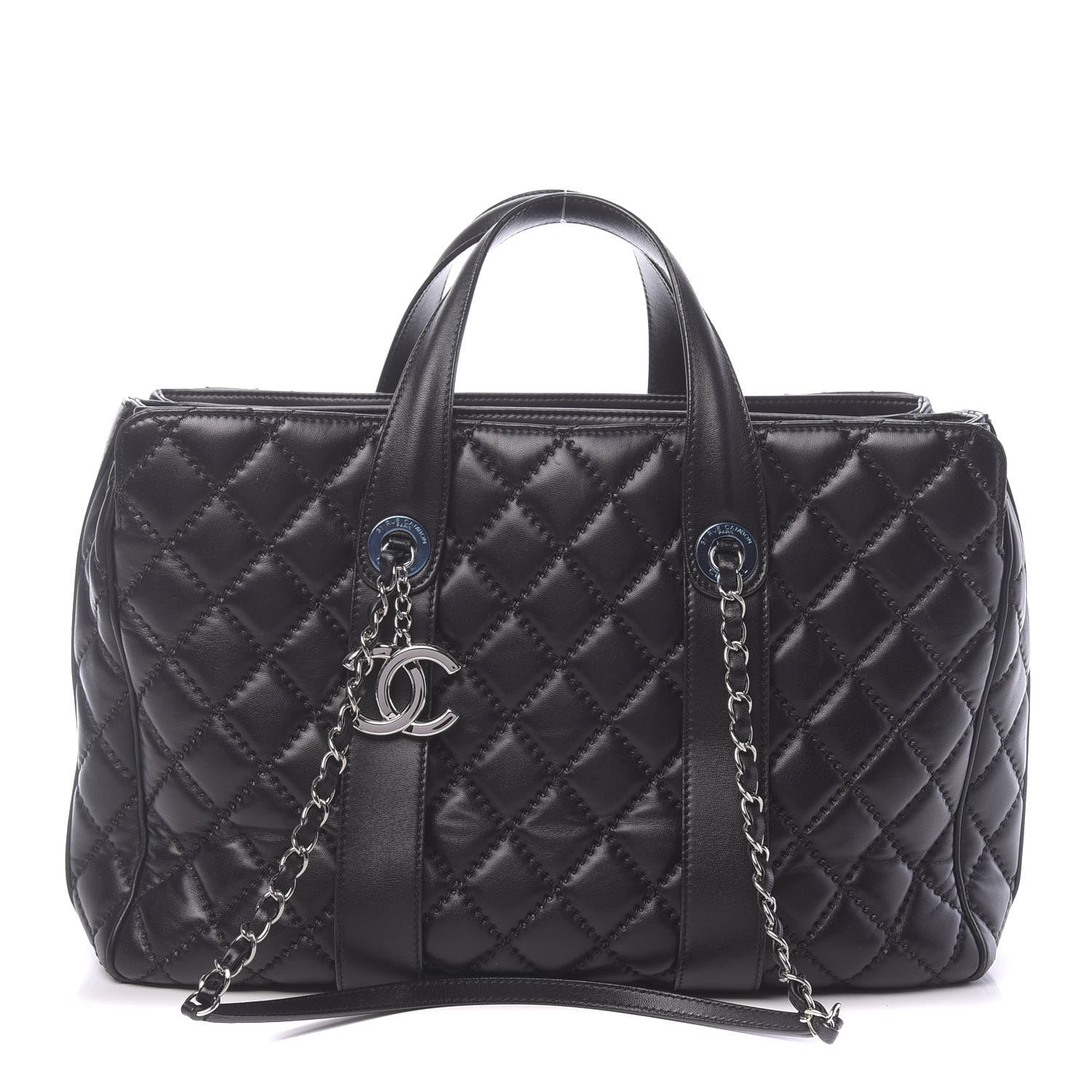 Chanel Lambskin Quilted Large Easy Carry Shopping Tote Black 1 of 12