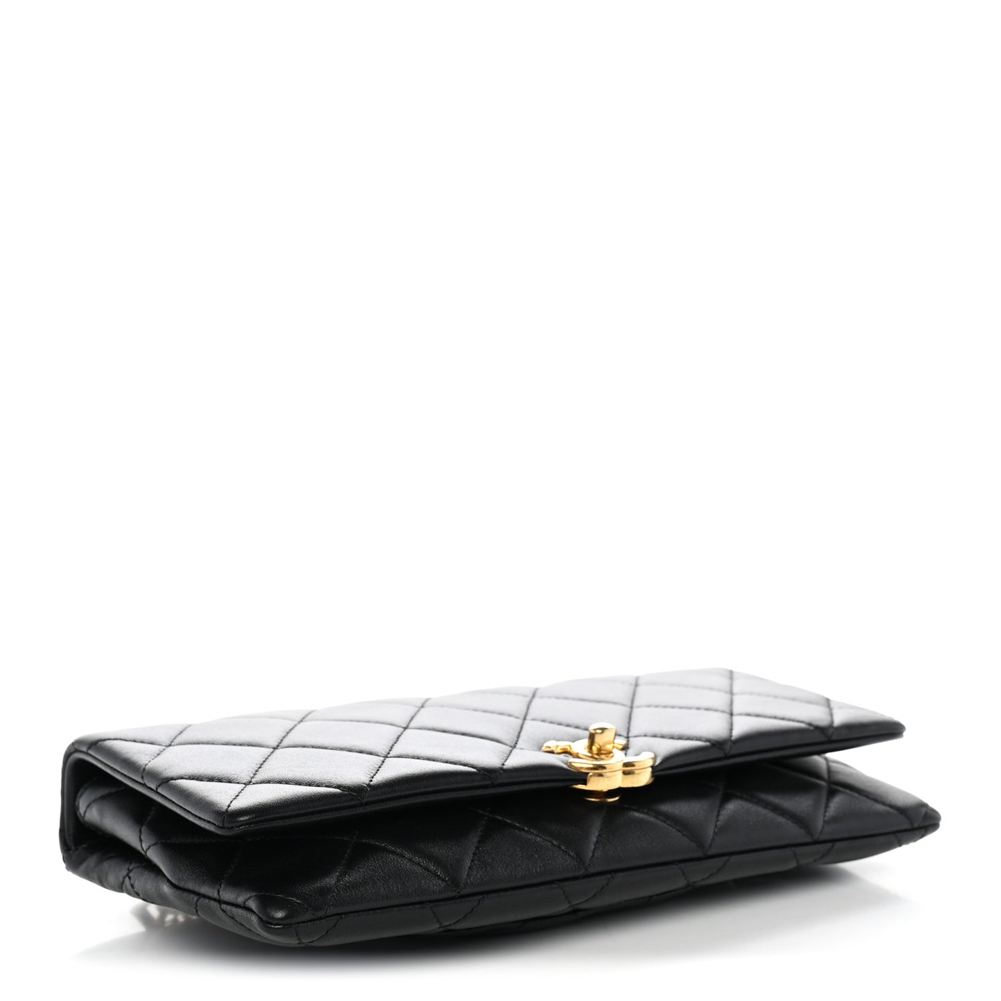 Lambskin Quilted Crystal Chain Flap Clutch Black