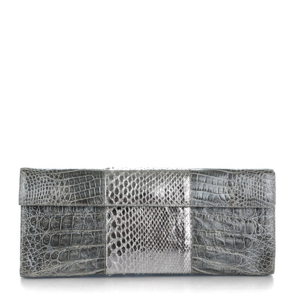 Nancy Gonzalez Metallic Crocodile Python Foldover Clutch Grey Silver 1 of 6