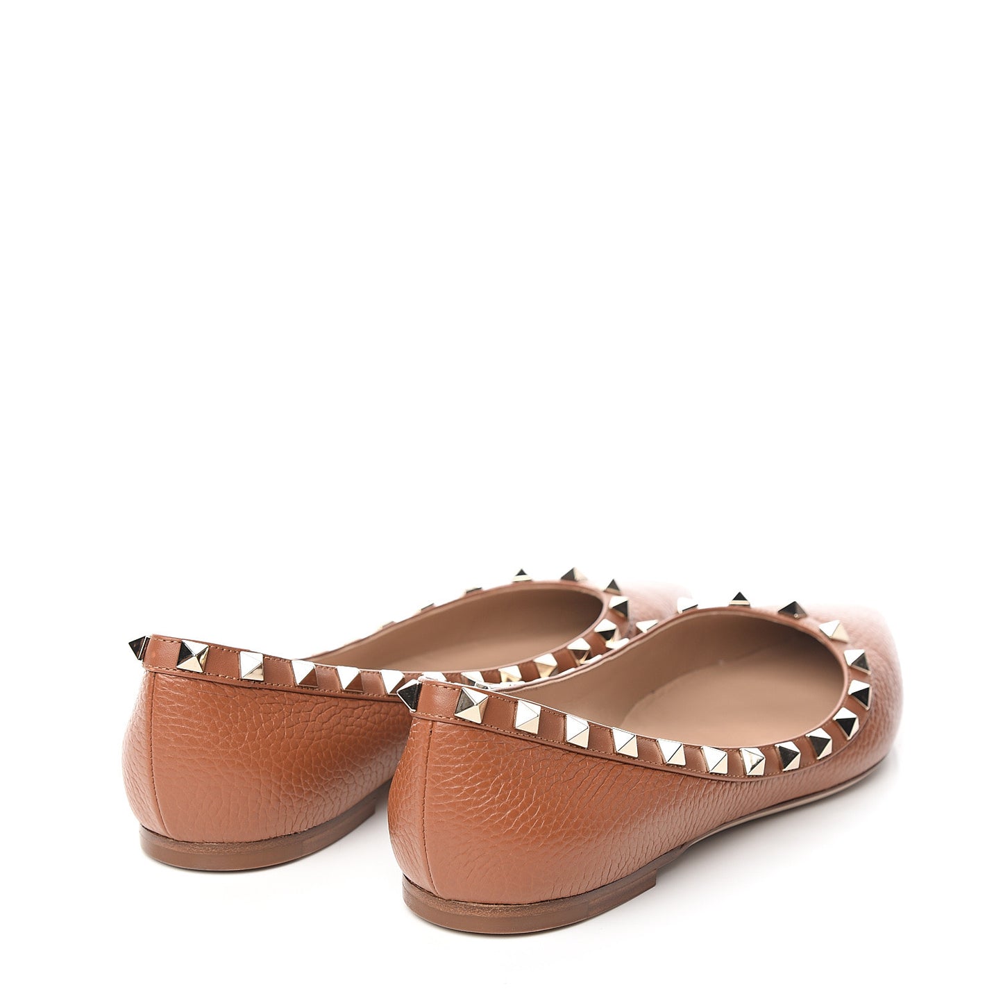 Pebbled Calfskin Rockstud Ballerina Flats 38.5 Light Cuir