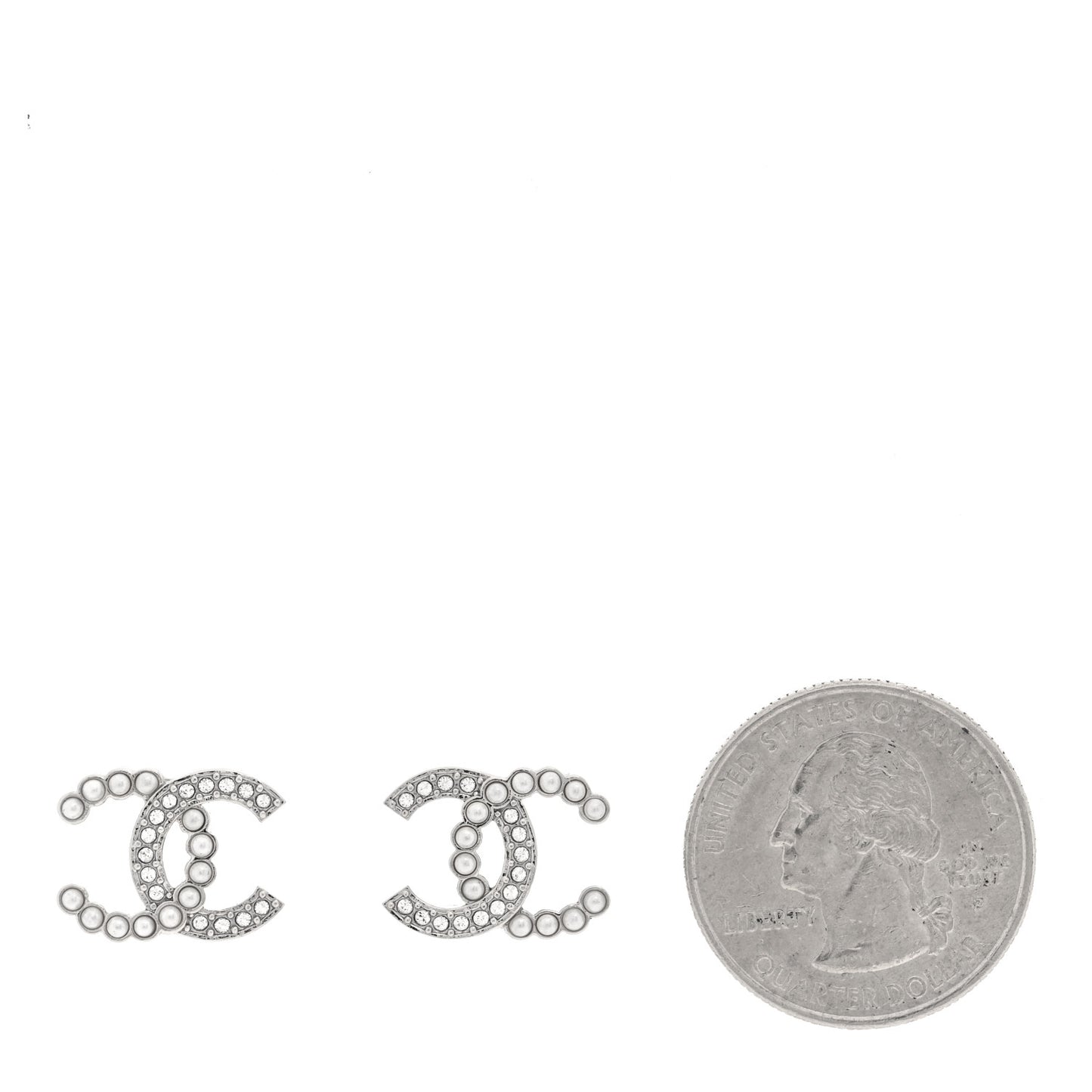 Crystal Pearl CC Clip On Earrings Silver