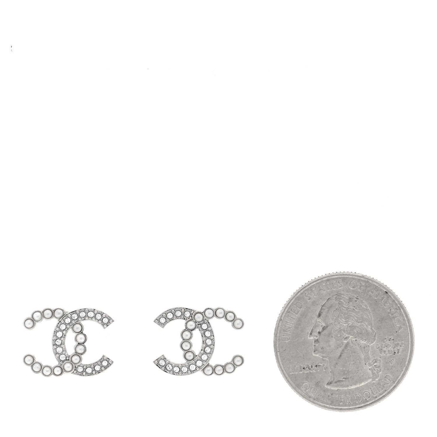 Chanel Crystal Pearl CC Clip On Earrings Silver 2 of 4