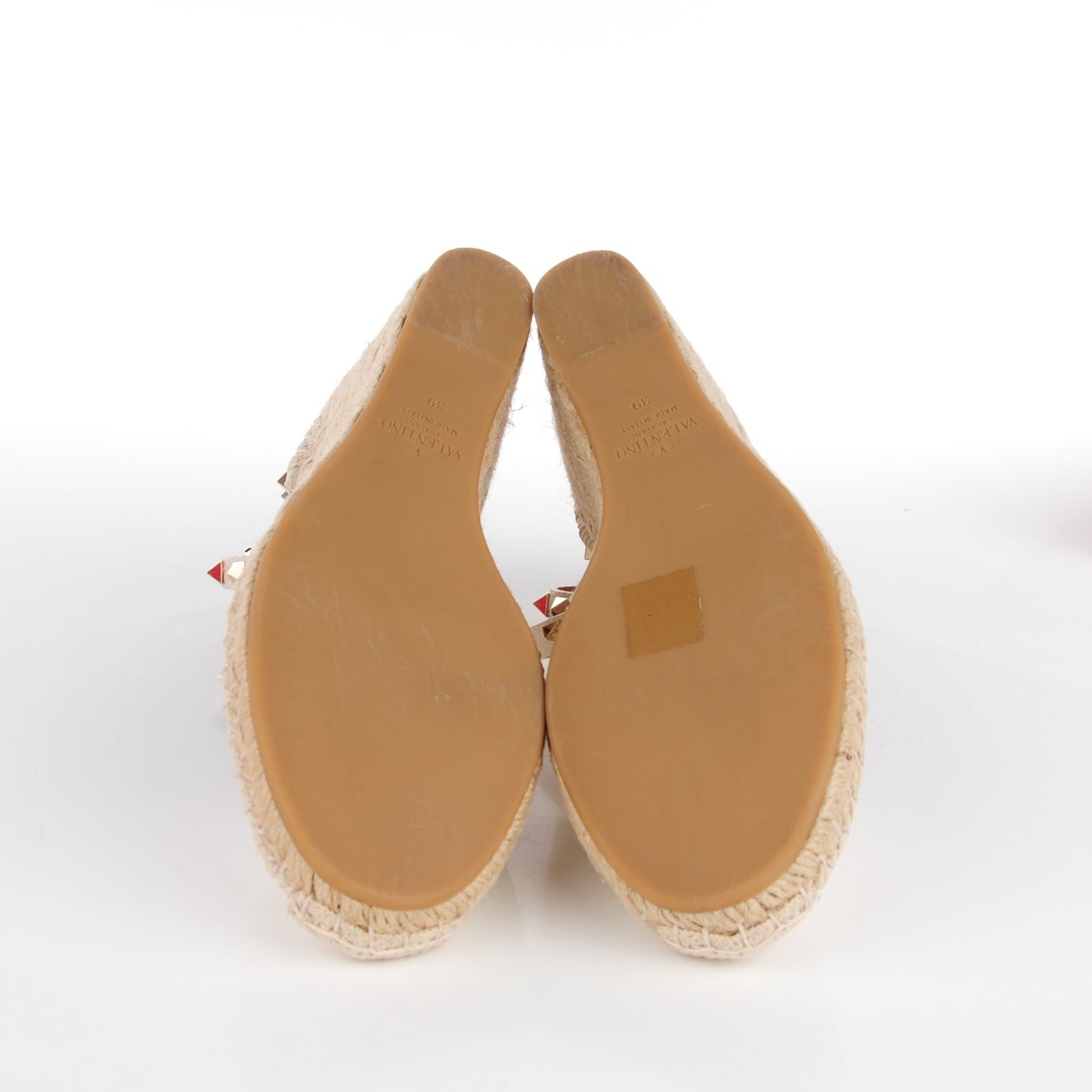 Grained Calfskin Rockstud Ankle Wrap Espadrille 15/85mm Wedges 39 Light Ivory