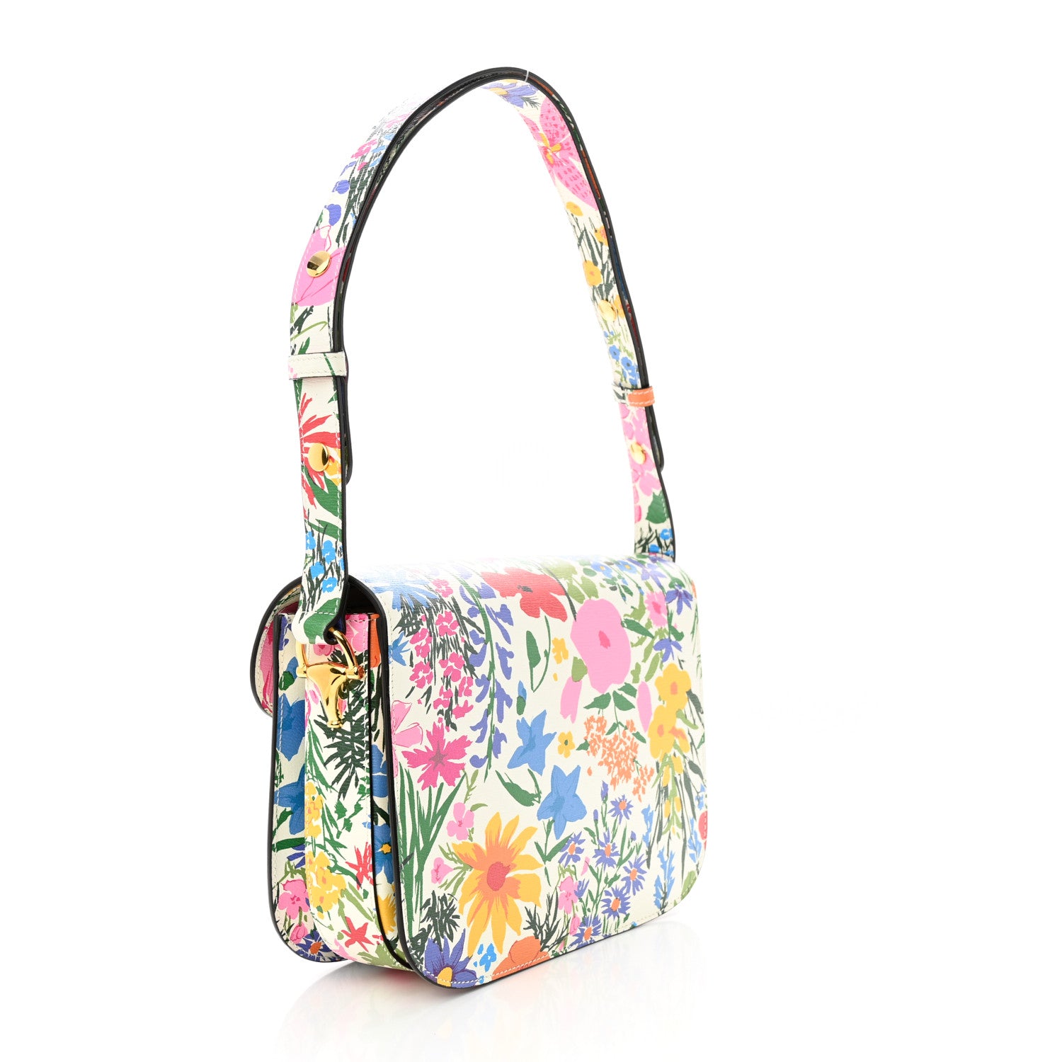 Gucci X KEN SCOTT New Shangai Calfskin Jardin D'Avril Floral Print Horsebit 1955 Shoulder Bag Ivory Pink Wild Rose 3 of 11