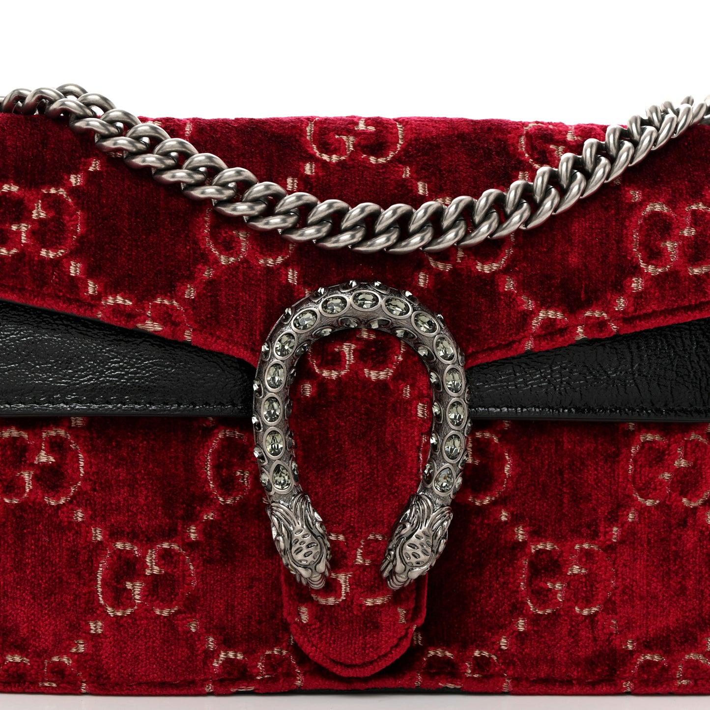 Velvet Skipper Crystal GG Monogram Small Dionysus Shoulder Bag Red Cipria Black Black Diamond