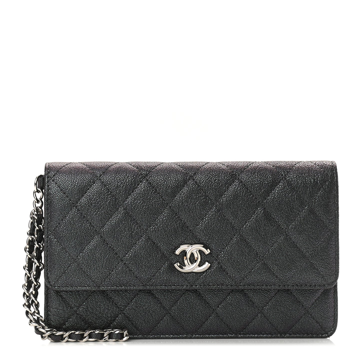 Iridescent Caviar Quilted Classic Pouch Clutch Black