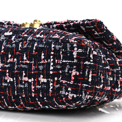 Chanel Tweed Quilted Medium Chanel 19 Flap Navy Blue White Red 10 of 11