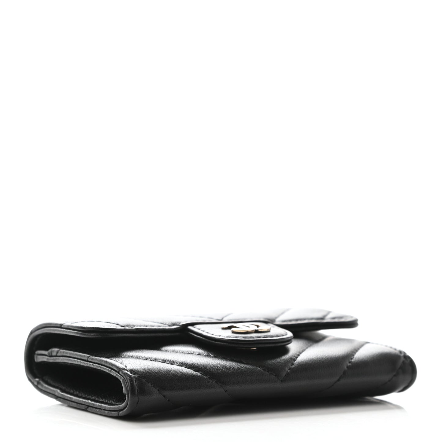 Lambskin Chevron Quilted Flap Card Holder Black