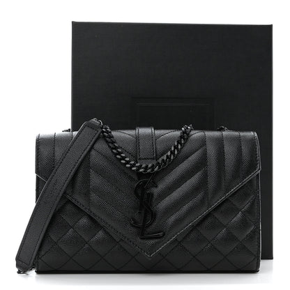 Saint Laurent Grain De Poudre Textured Mixed Matelasse Triquilt Small Monogram Monochrome Satchel Black 11 of 11