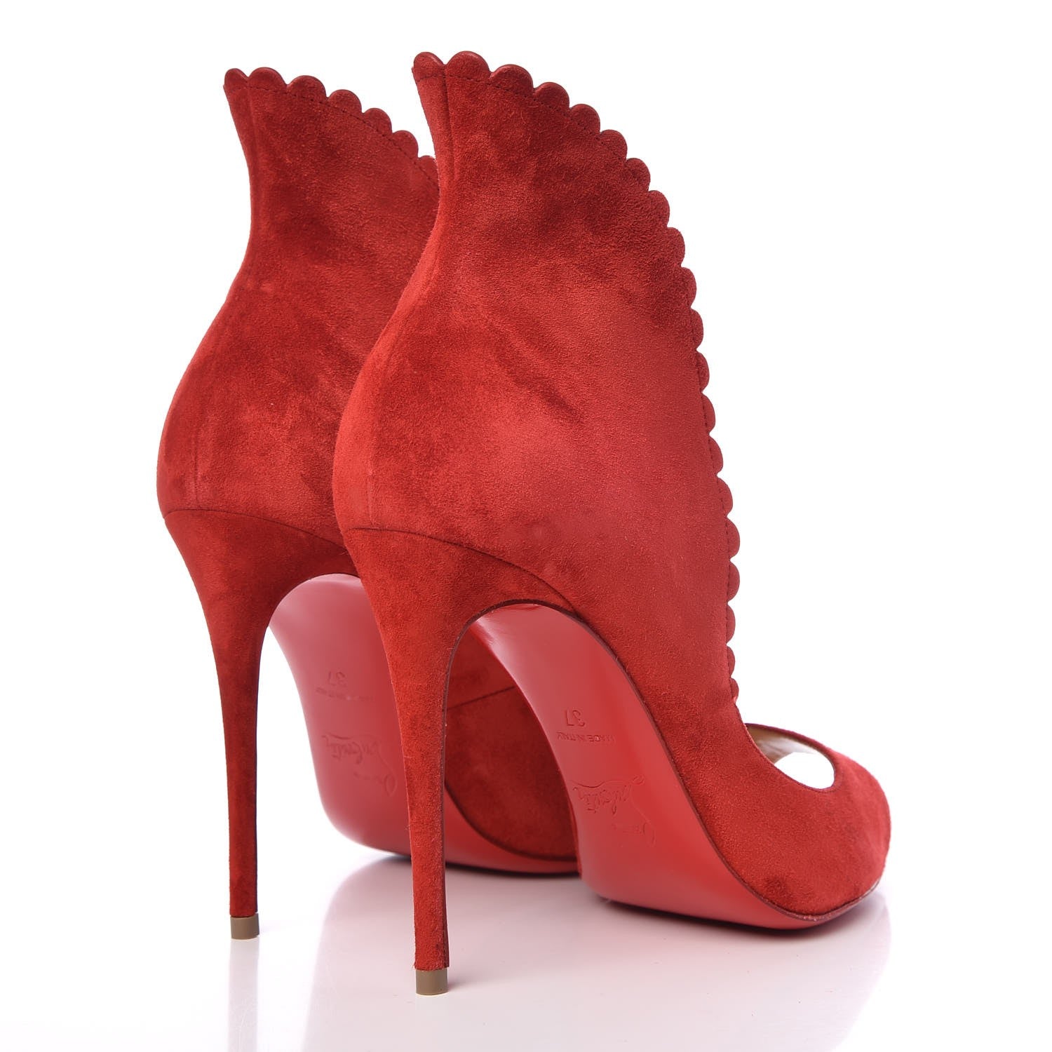 Christian Louboutin Veau Velours Pijonina 100 Booties 37 Rougissime 4 of 8