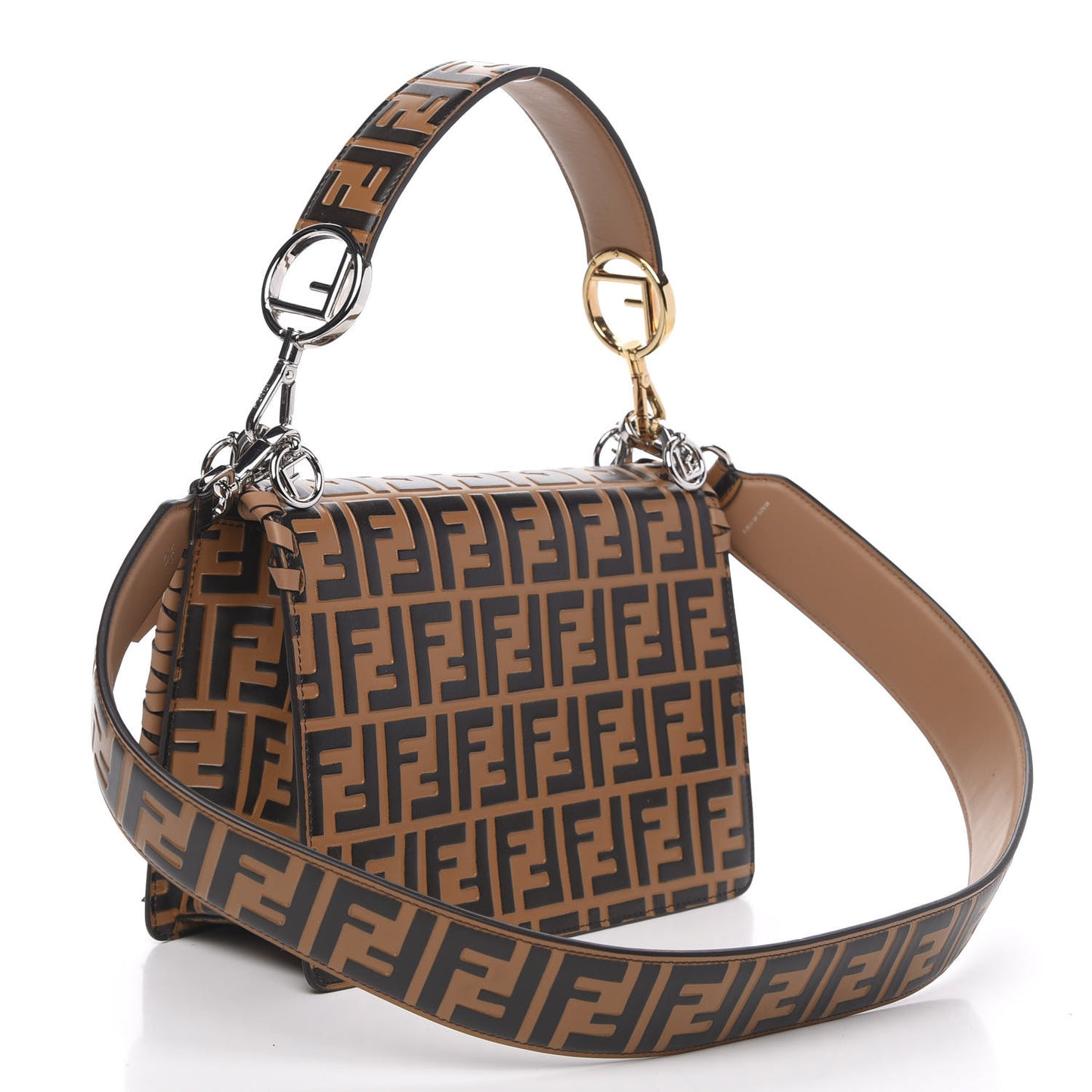 Vitello Century F is Fendi Whipstitch Threads FF Embossed Kan I Shoulder Bag Tobacco Orzo