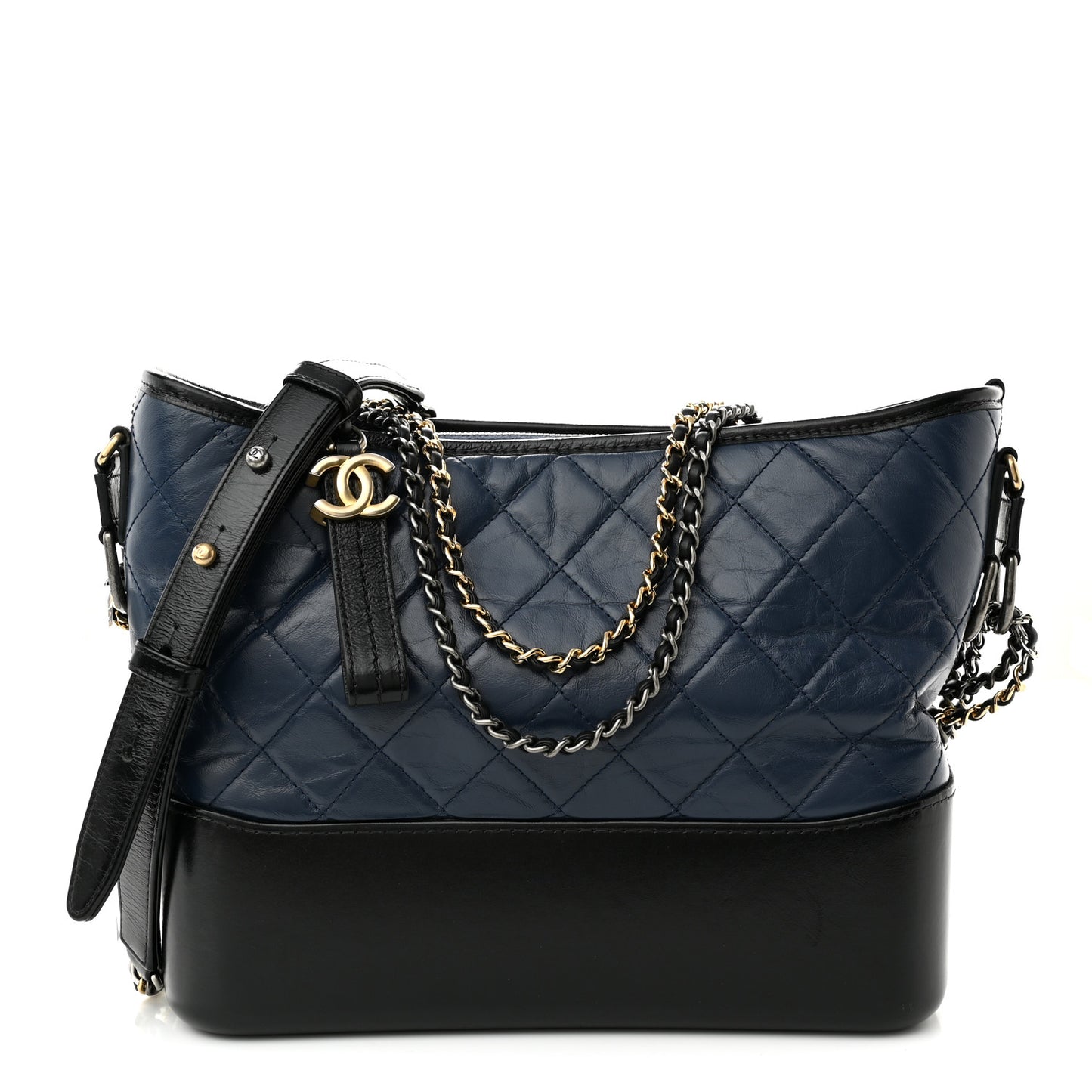 Aged Calfskin Quilted Medium Gabrielle Hobo Navy Black