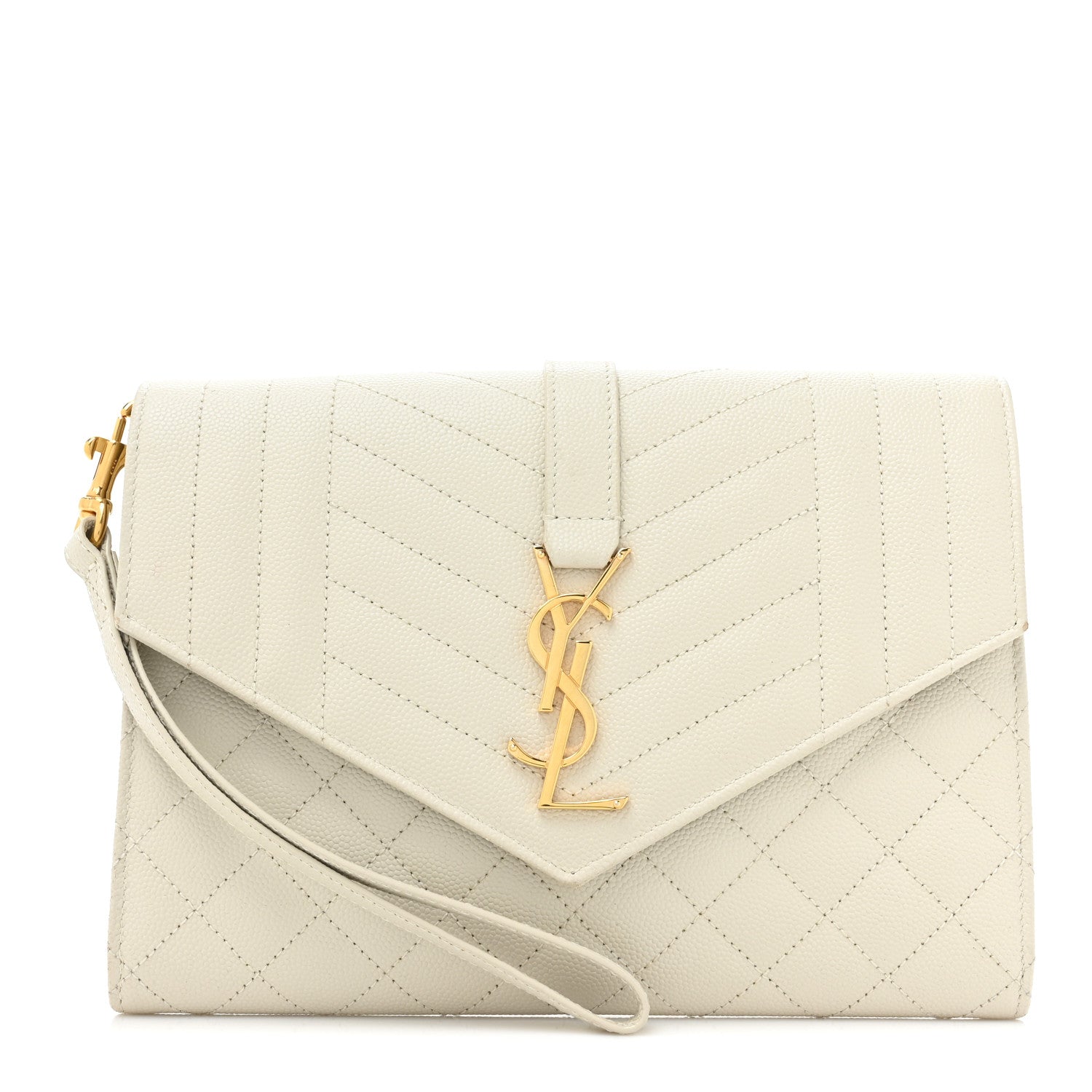 Saint Laurent Grain De Poudre Textured Mixed Matelasse Triquilt Monogram Clutch Blanc Vintage 1 of 17