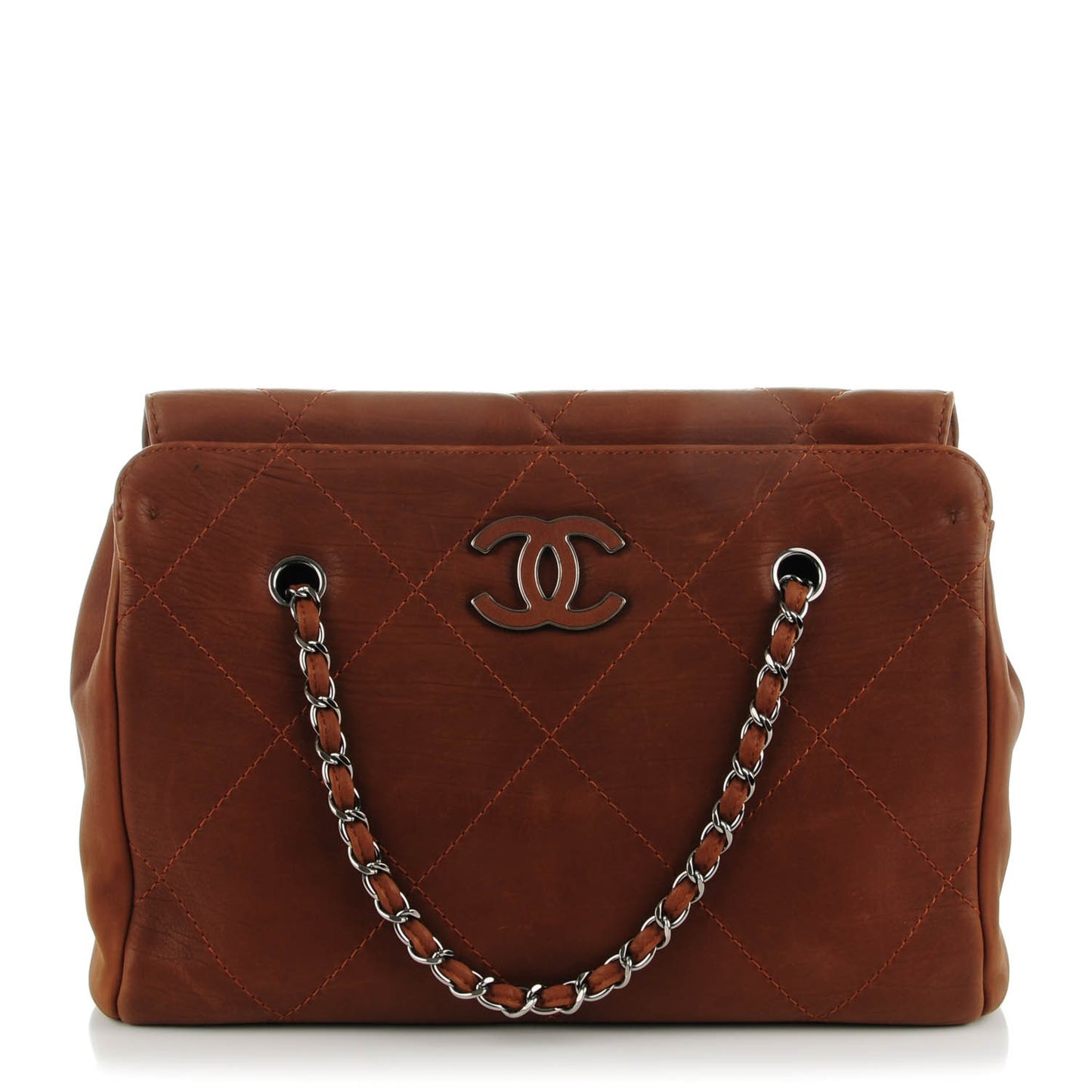 Washed Calfskin Large Hamptons Shopping Tote Brown